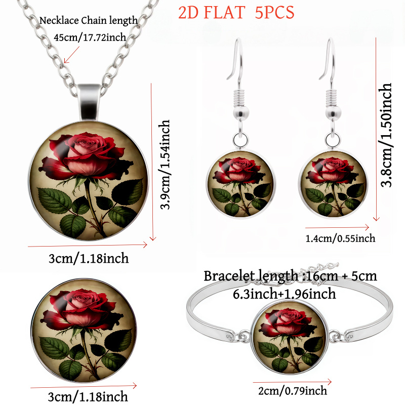 5pc Women's Halloween Rose-Themed Jewellery Set, Festive Gift